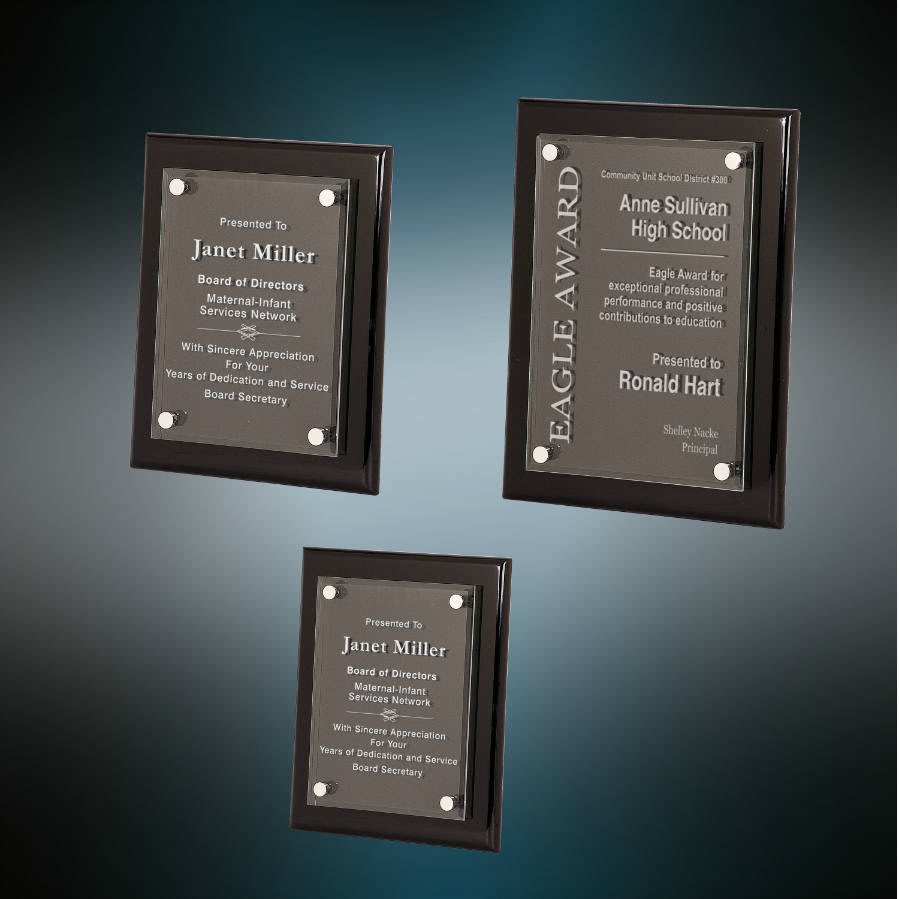 Personalized Floating Glass Plaque Award | Black Piano Finish Recognition Plaque | Custom Engraved Corporate Award | Employee Appreciation Gift