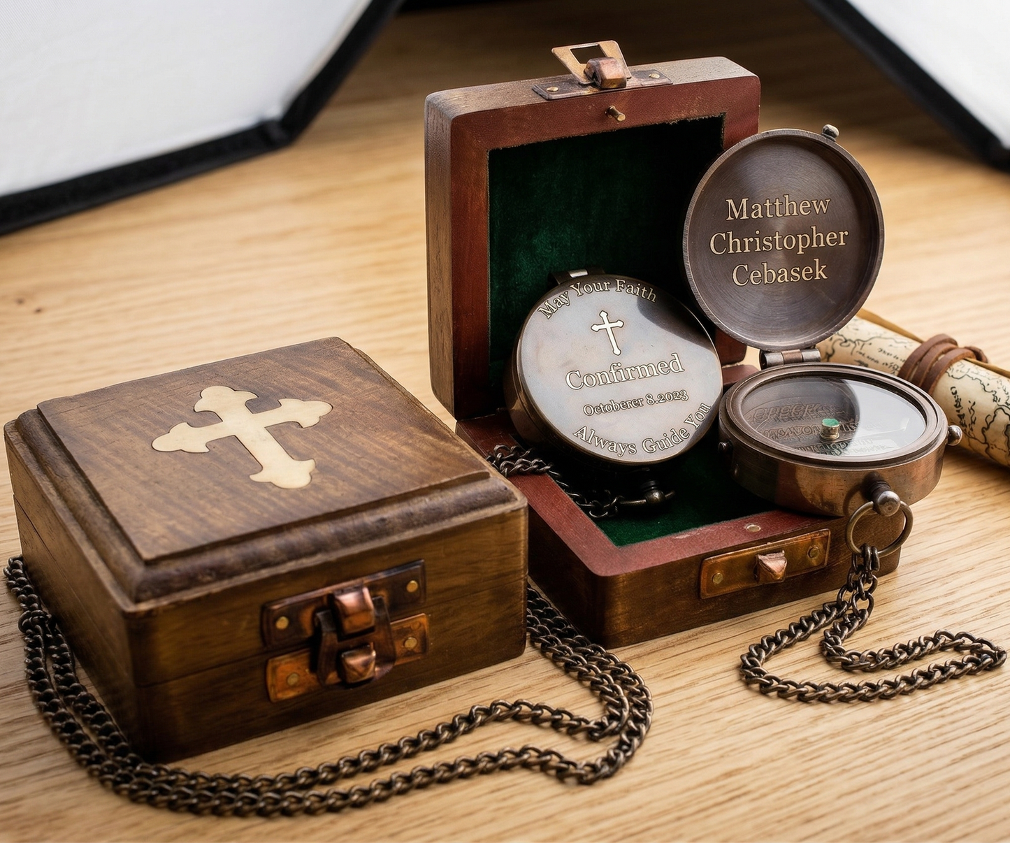 Handcrafted Brass Compass, Personalized Engraved Gift