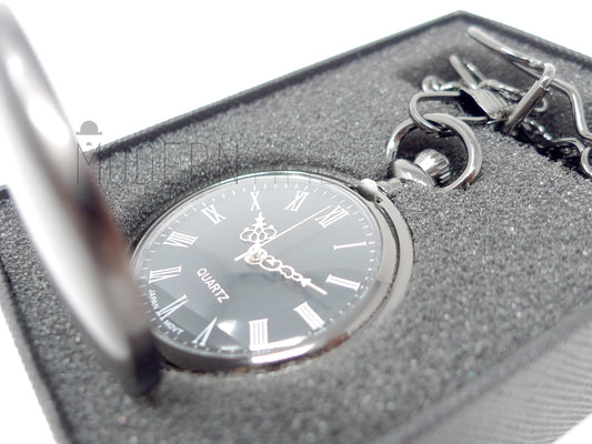 Engraved Gunmetal Pocket Watch, Personalized Gift for Him