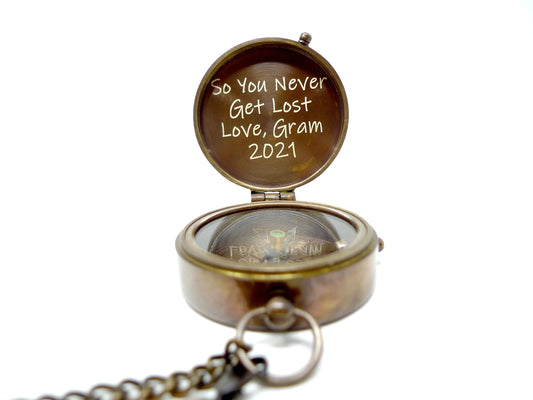 Engraved Brass Compass, Personalized Baptism Gift