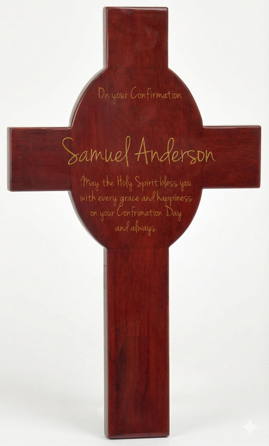 Custom Engraved Rosewood Piano Finish Cross Keepsake - 8" x 13 5/8"