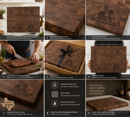 Personalized Walnut End Grain Cutting Board, Custom Engraved Butcher Block, Wedding Gift, Anniversary Gift, Housewarming Gift, Chef Gift