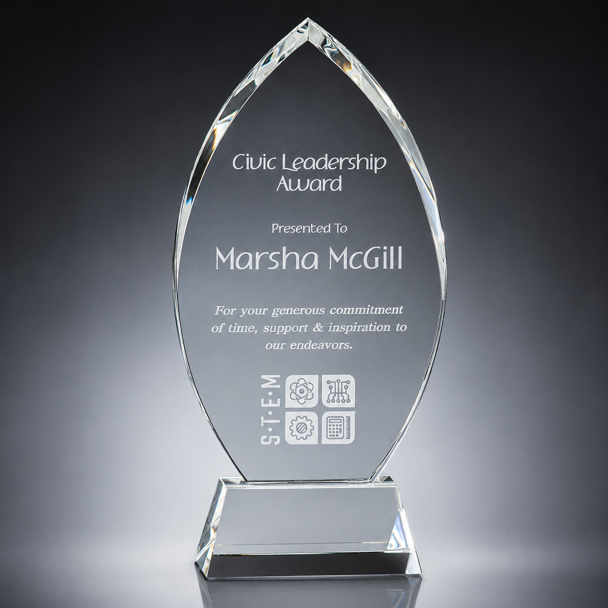 Personalized Crystal Oval Award on Clear Base | Custom Engraved Executive Recognition Trophy