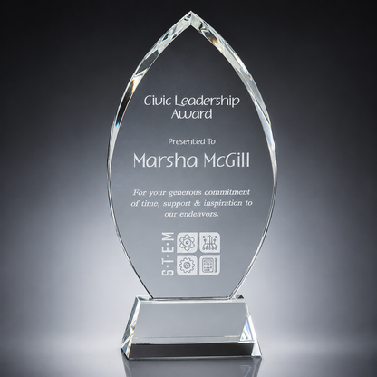 Personalized Crystal Oval Award on Clear Base | Custom Engraved Executive Recognition Trophy