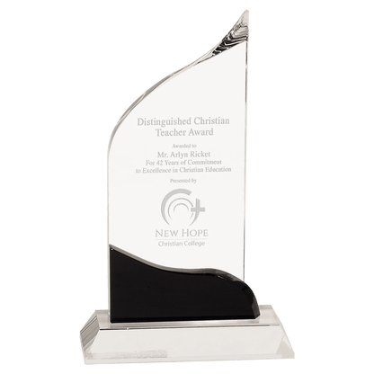 Personalized Crystal Wave Award with Black Accent | Custom Engraved Executive Recognition Trophy