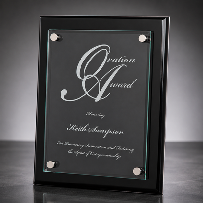 Personalized Floating Glass Plaque Award | Black Piano Finish Recognition Plaque | Custom Engraved Corporate Award | Employee Appreciation Gift