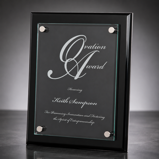 Personalized Floating Glass Plaque Award | Black Piano Finish Recognition Plaque | Custom Engraved Corporate Award | Employee Appreciation Gift