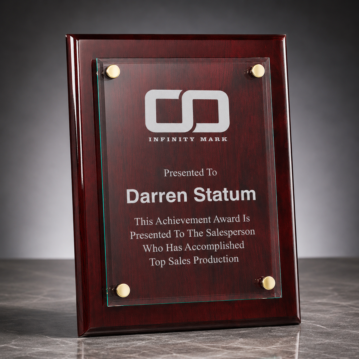 Personalized Floating Glass Plaque Award | Rosewood Piano Finish Recognition Plaque | Custom Engraved Corporate Award | Employee Appreciation Gift