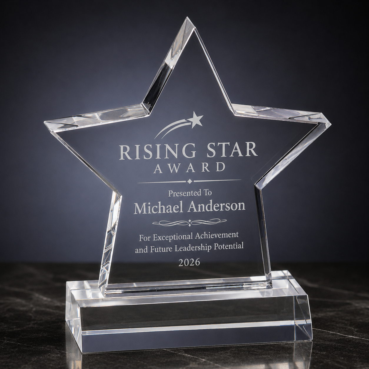 Personalized Clear Star Acrylic Award with Base – Custom Engraved Recognition Trophy