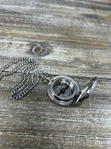 Personalized Silver Pocket Compass with Chain – 1.5” Vintage Style Keepsake Gift for Him