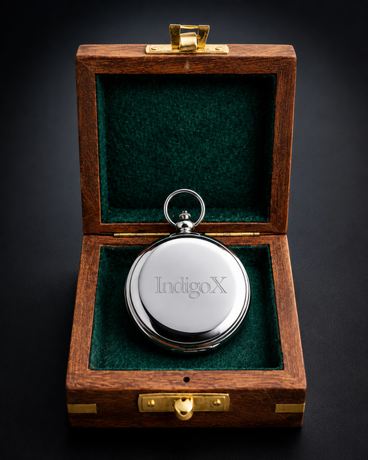 Engraved Compass, Silver Plated Navigational Tool, Cross Inlay Box
