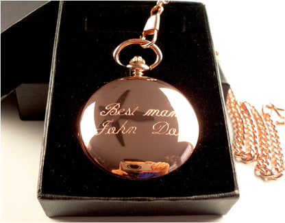 Rose Gold Mechanical Pocket Watch: Engraved Groomsman Gift