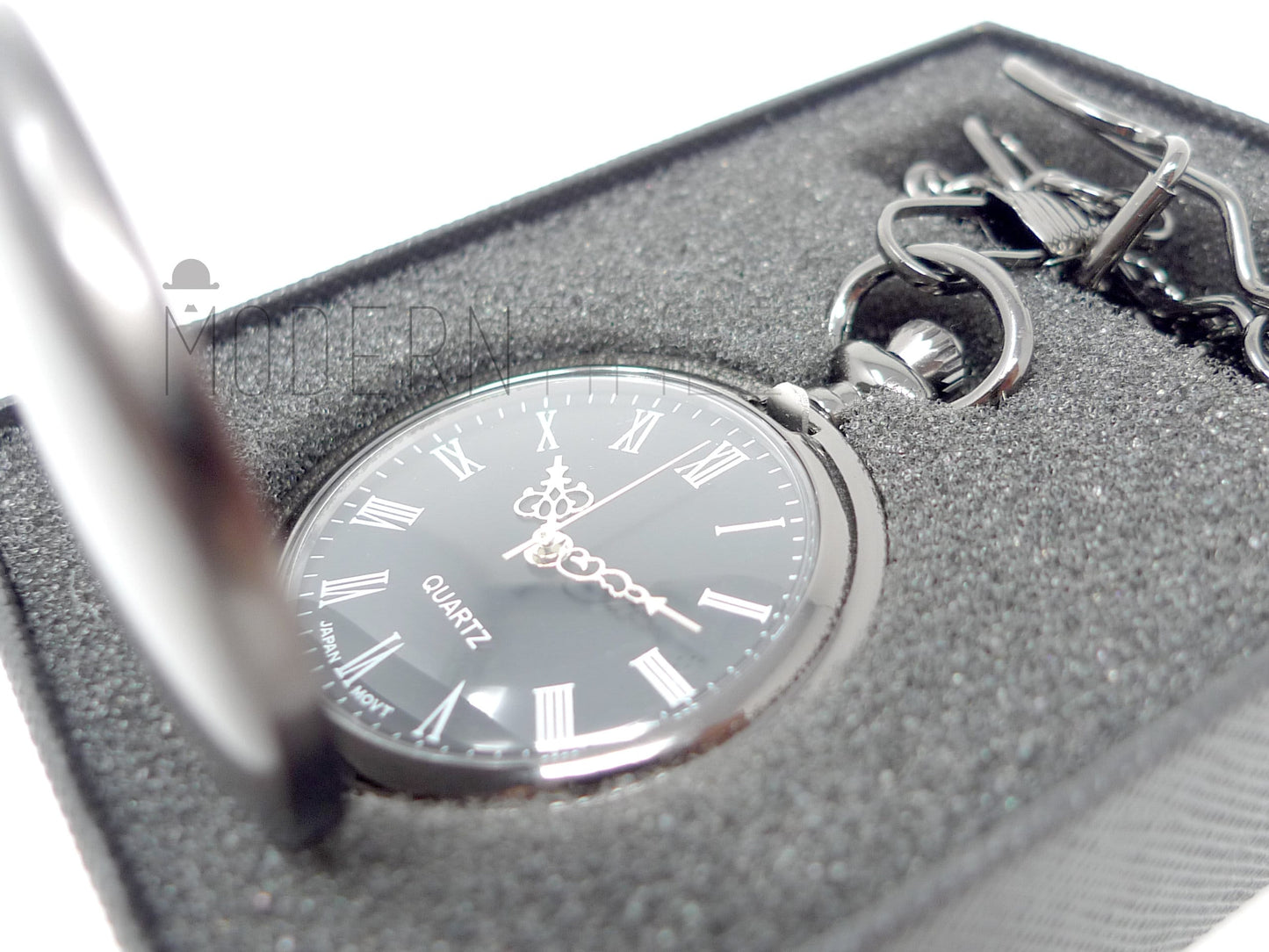Engraved Gunmetal Pocket Watch, Personalized Gift for Him