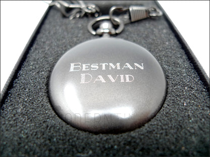 Engraved Gunmetal Pocket Watch, Personalized Gift for Him