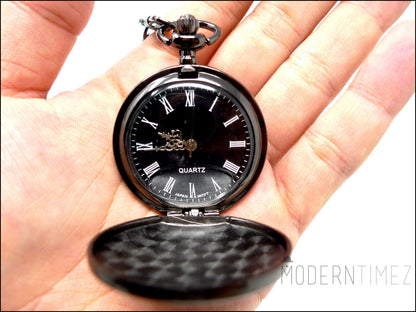 Engraved Gunmetal Pocket Watch, Personalized Gift for Him