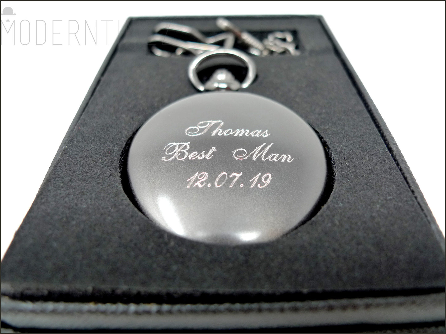 Engraved Gunmetal Pocket Watch, Personalized Gift for Him
