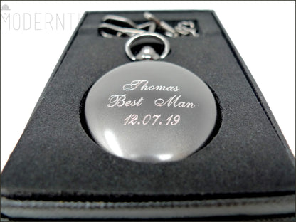 Engraved Gunmetal Pocket Watch, Personalized Gift for Him