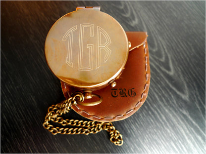 Engraved Brass Compass with Leather Case: Baptism Gift