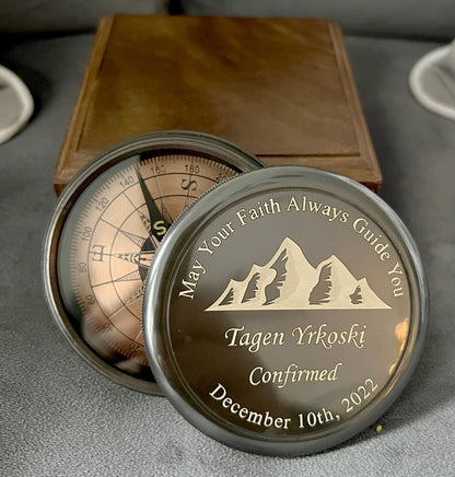 Engraved Brass Compass, Handcrafted Anniversary Gift
