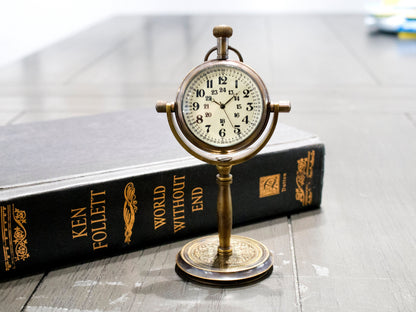 Handmade Solid Brass Table Clock, Antique Style, Personalized Gift