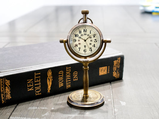 Handmade Solid Brass Table Clock, Antique Style, Personalized Gift