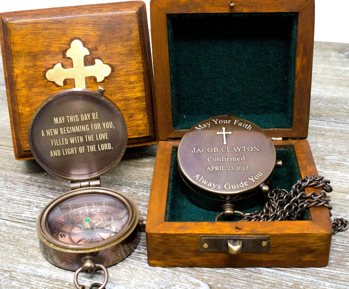Personalized Brass Compass | Baptism, First Communion Keepsake Gift