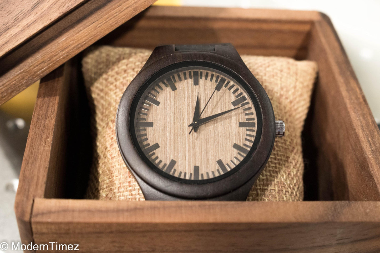 Engraved Wood Watch & Walnut Gift Box – Personalized Mens Watch