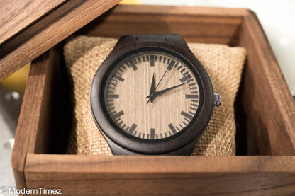 Engraved Wood Watch & Walnut Gift Box – Personalized Mens Watch