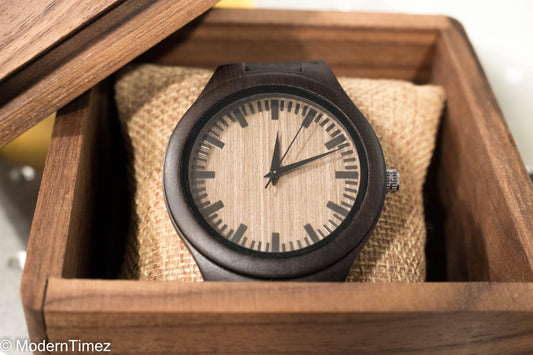 Engraved Wood Watch & Walnut Gift Box – Personalized Mens Watch