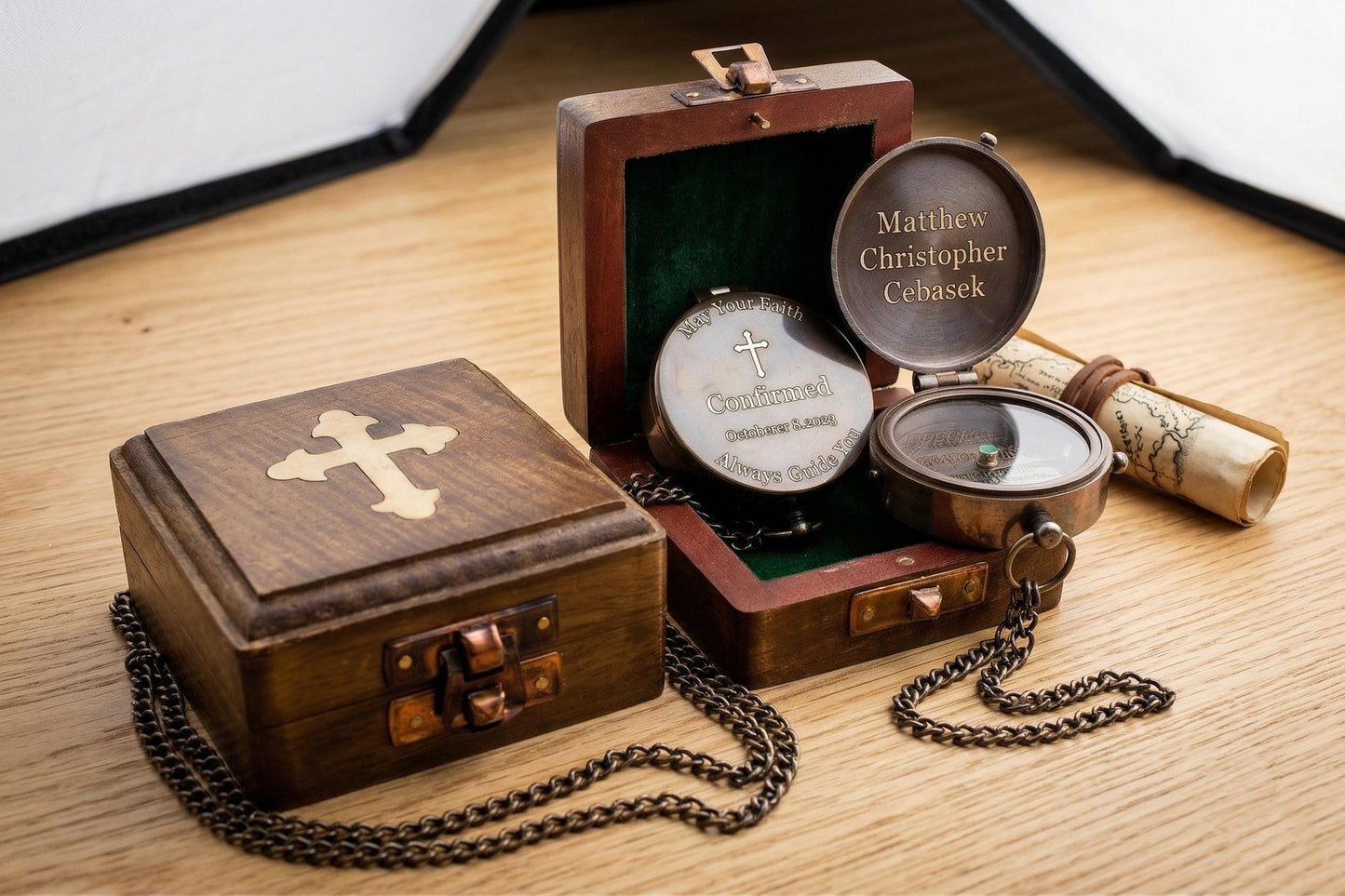 Personalized Brass Compass | Baptism, First Communion Keepsake Gift