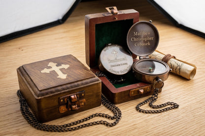 Personalized Brass Compass | Baptism, First Communion Keepsake Gift