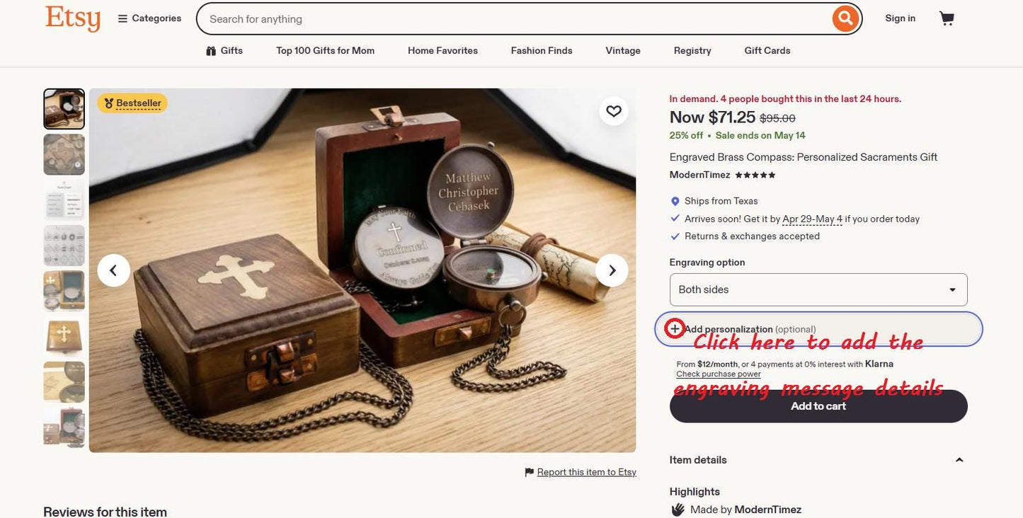 Engraved Brass Compass: Personalized Sacraments Gift