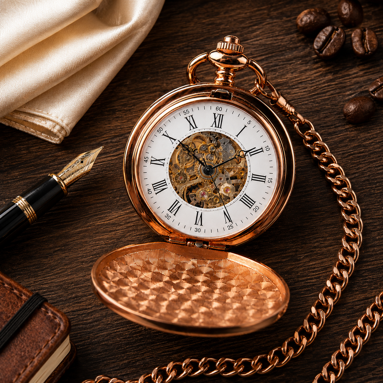 Rose Gold Mechanical Pocket Watch: Engraved Groomsman Gift