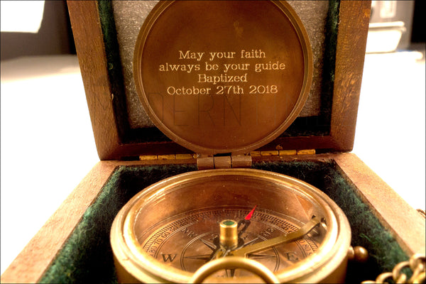 Baptism Day Gift, Baptized, Confirmed,Engraved compass with Plain Wooden box, Baptism, Confirmation Gift, Christening, Christmas gift(Arch) - ModernTimez Gift