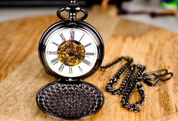 Groomsmen gift, gift for boyfriend, Gunmetal finished Wind-up movement Pocket watch, Best-men gift, Father's day gift